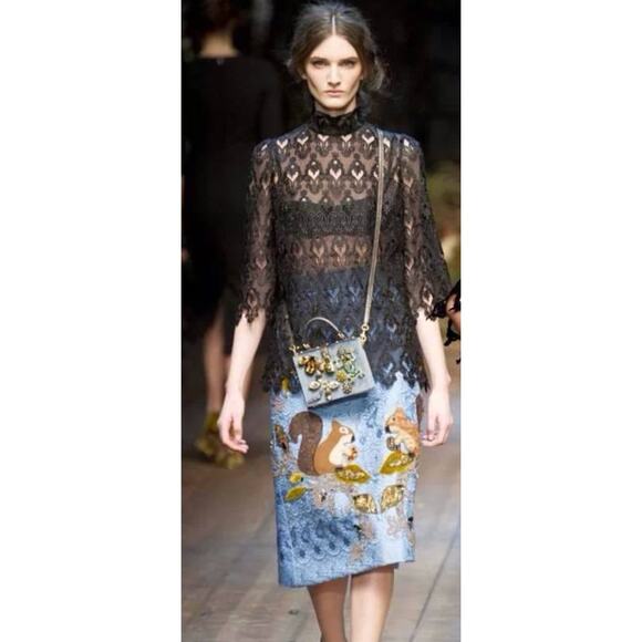 Dolce & Gabbana Jacquard Embellished A-Line Skirt Squirrel Blue 40 US4 NWT - Picture 15 of 15